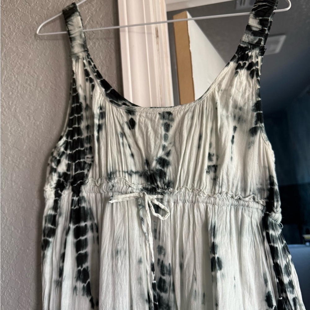Jane Ashley Black and White Cotton Tiedye Empire-Waist dress long casual- Size M